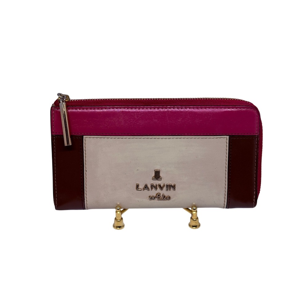 Lanvin En Blue Collection Brown Leather Zip Around Wallet Card Holder Rare Japan